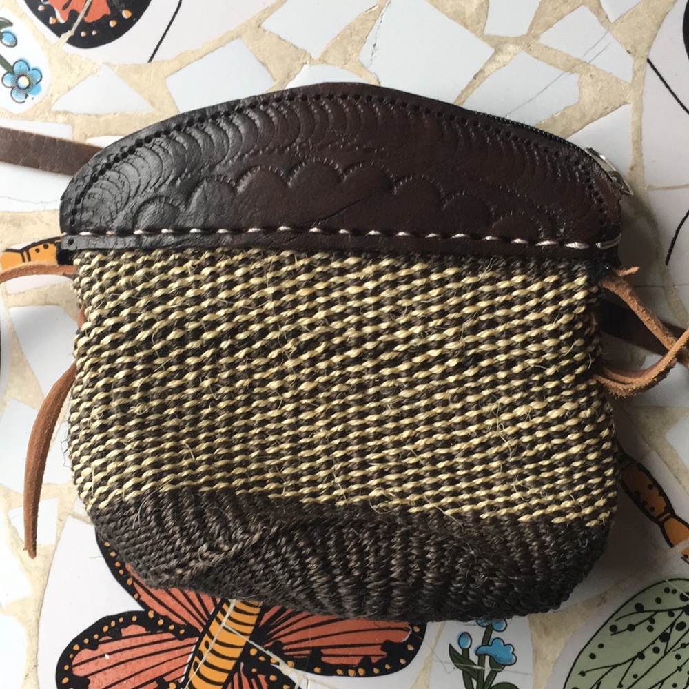 Leather and Straw mini purse
